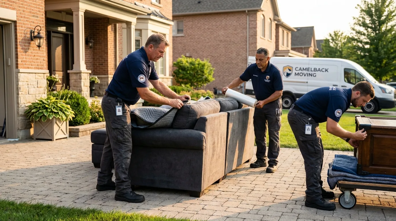 Large estate moving crew wrapping furniture in Jefferson, TX